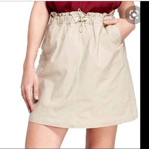 elastic waist khaki skirt
